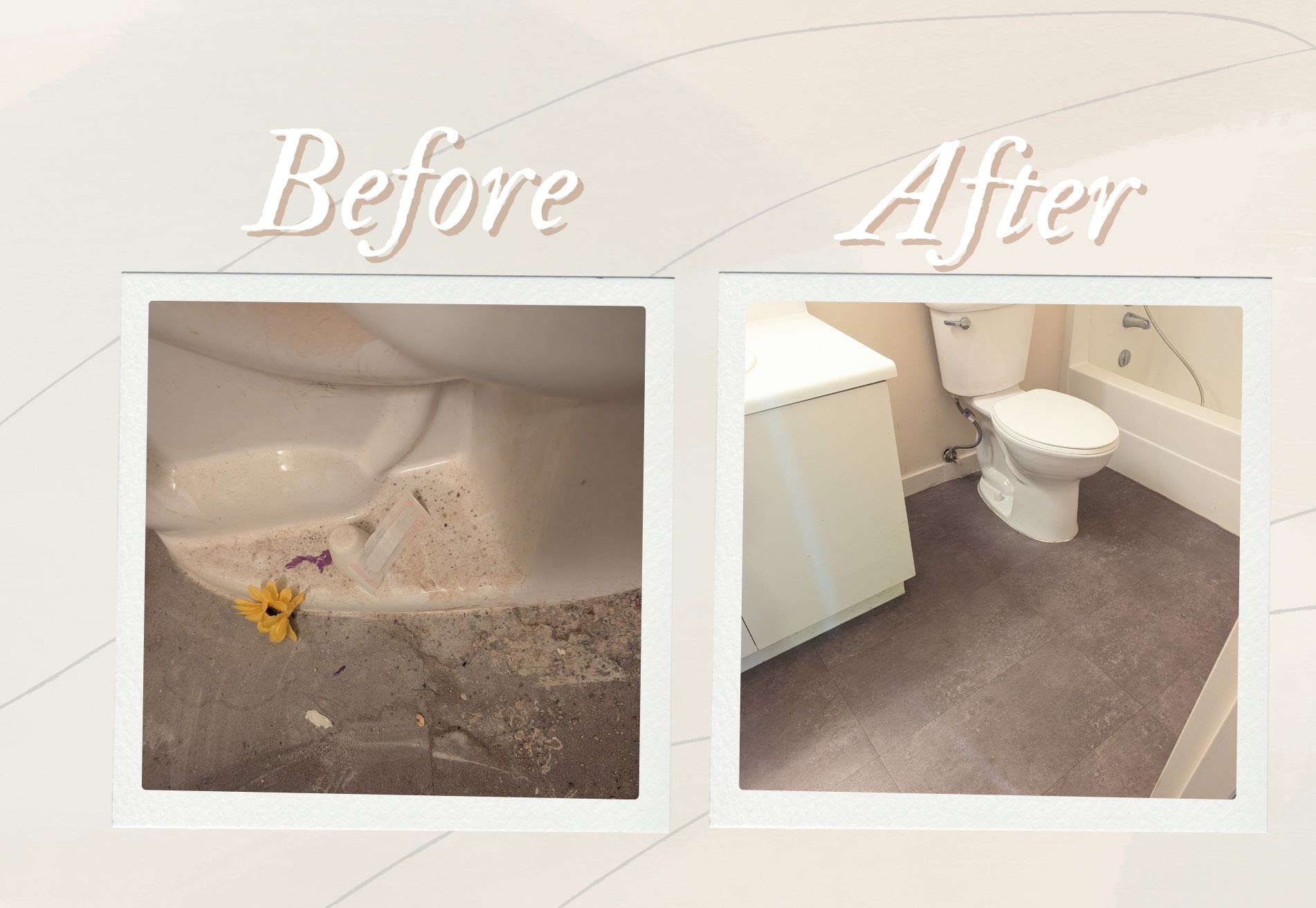 Before and after deep cleaning of toilet floor